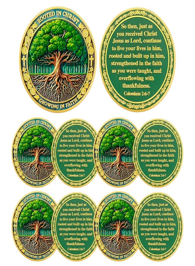 ASmileIndeep 10Pcs Tree of Life Faith Christian Challenge Coin - Rooted in Christ Coin Bible Verse Colossians 2:6-7 Jesus Religious Token - Faith Strength Good Luck Christian Inspirational Gift (B) - Image 1